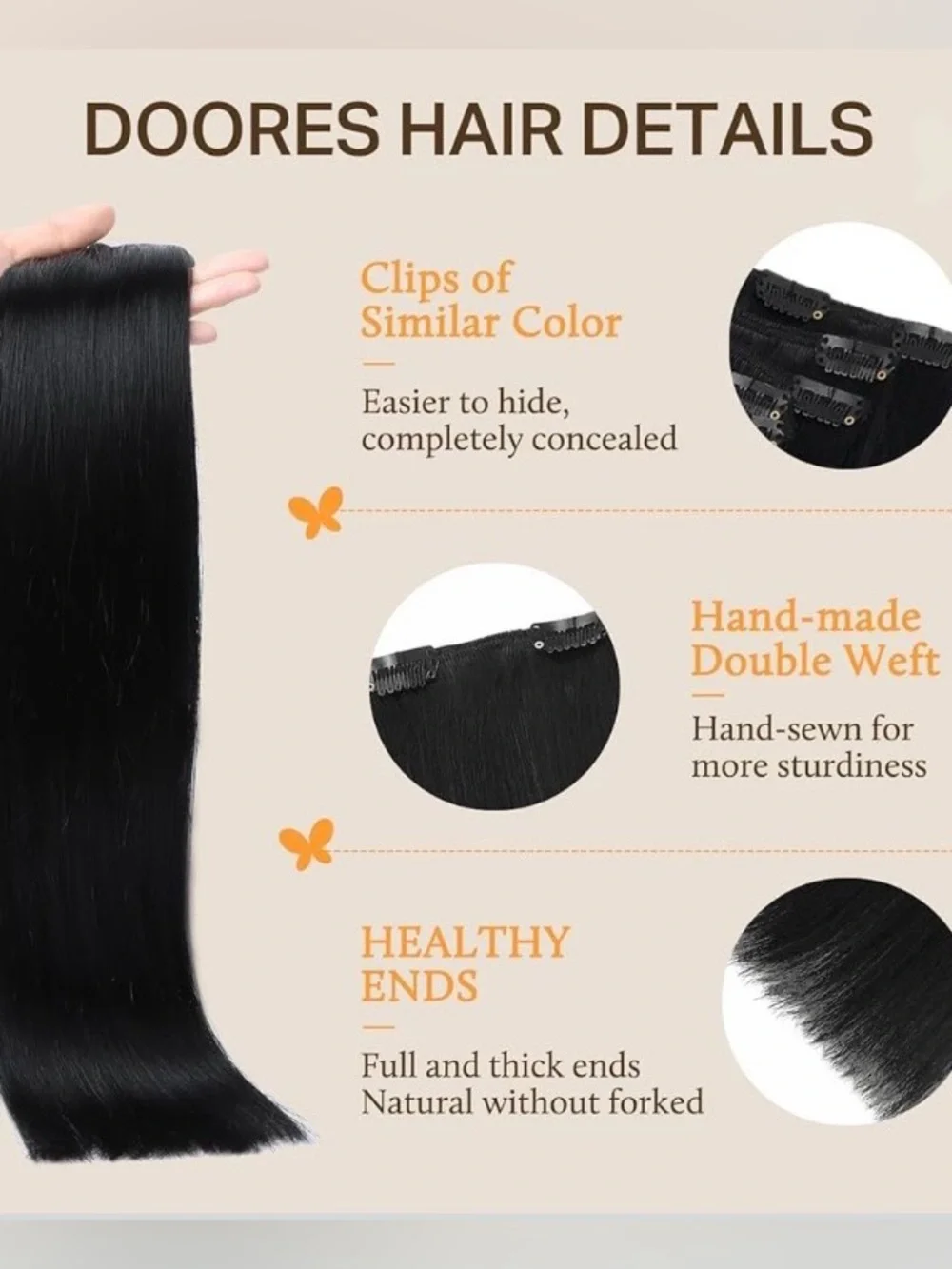 DOORES 9A Double Weft Hair Extensions Human Hair 22 Inch 120g 7pcs Dark Brown #2